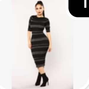 2/$25 Black Striped Sweater Midi Dress